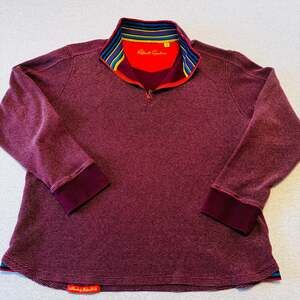 Robert Graham Quarter 1/4 Zip Sweater Sweatshirt Burgundy With Flip Cuff Size L
